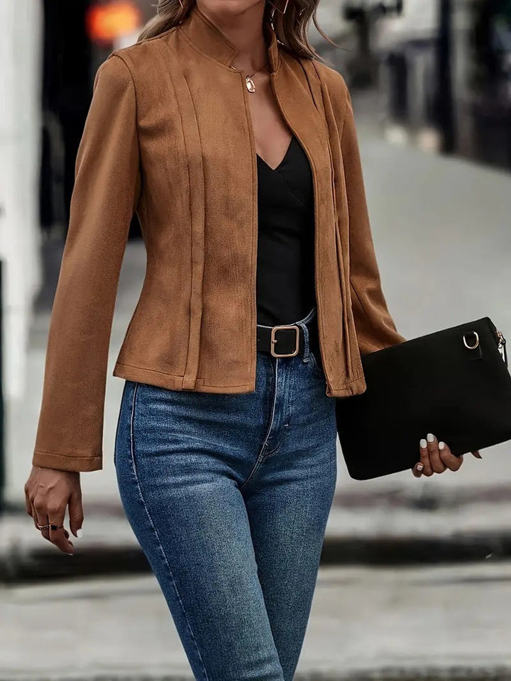 Drune | Kurzjacke Slim Passform Wollmischung Stehkragen Offene Vorderseite