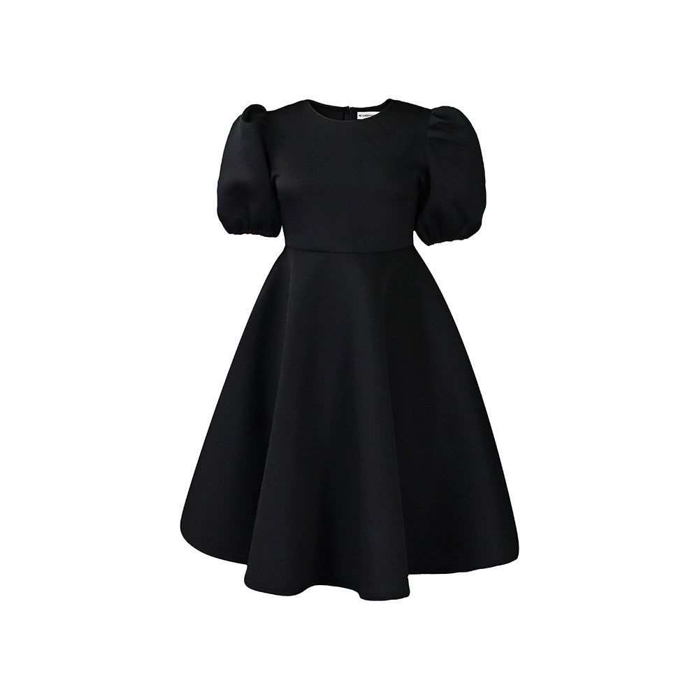 Damen Midikleid mit voluminösen Puffärmeln und schwingendem Rock Drune