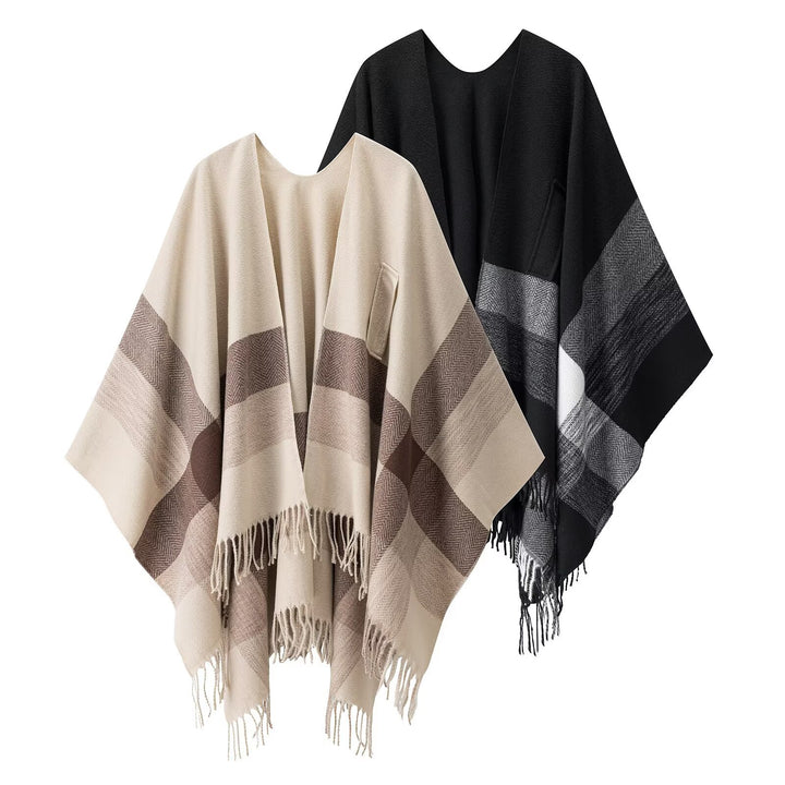 Damen eleganter und kuscheliger Poncho mit modischem Muster Drune