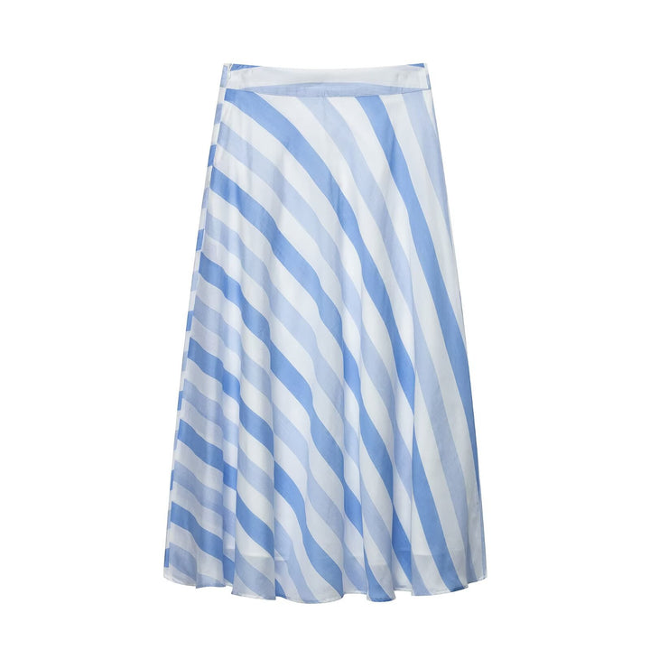 Damen Diagonal gestreifter A-Linien Midirock aus Chiffon mit hohem Bund und seitlichem Reißverschluss Drune