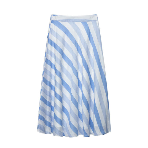 Damen Diagonal gestreifter A-Linien Midirock aus Chiffon mit hohem Bund und seitlichem Reißverschluss Drune