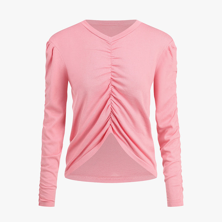 Damen Figurbetontes Longsleeve-Oberteil mit Raffung Drune