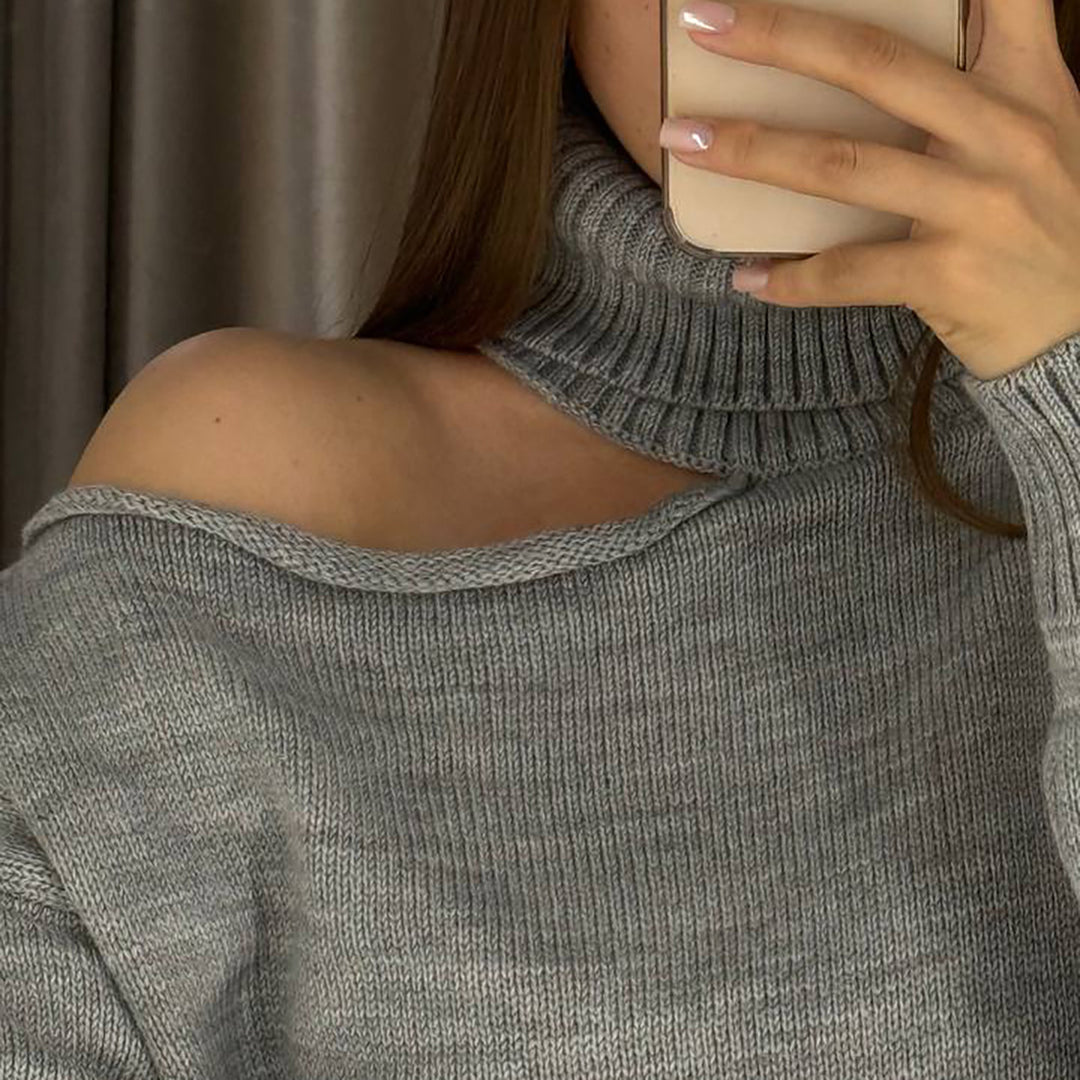 Damen Oversized Pullover mit asymmetrischem Ausschnitt und hohem Kragen Drune