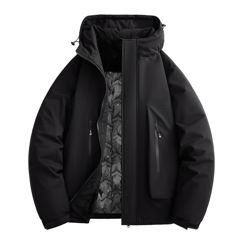 Herren wasserabweisende gefütterte Winterjacke mit Kapuze und weichem Fleece-Innenfutter Drune