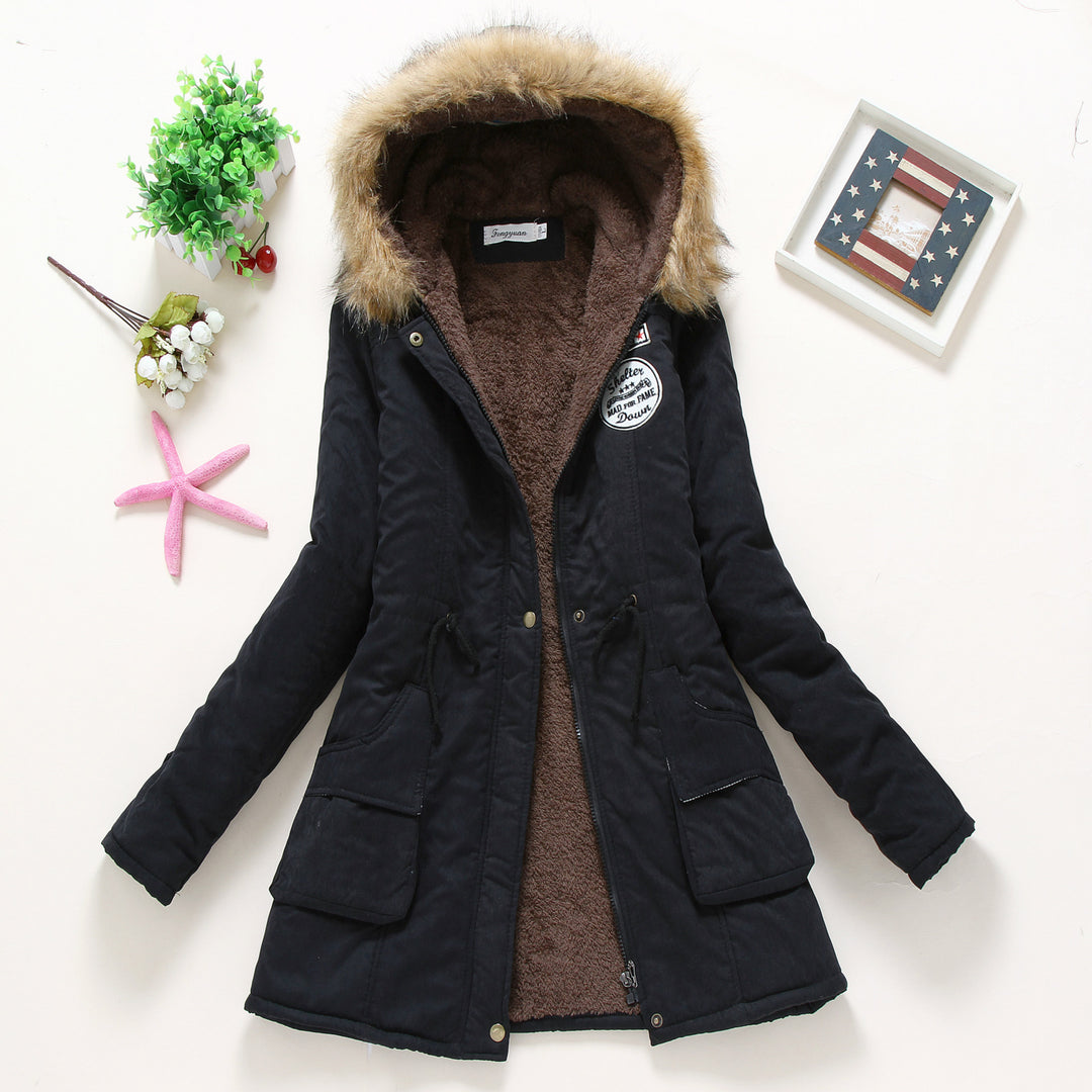 Damen taillierter Winterparka mit Teddyfutter Kunstfellkapuze und Tunnelzug Drune