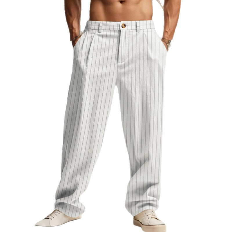 Herren nan weite Nadelstreifen-Sommerhose mit Bundfalte, lässigem Taper und elastischem Knöchelabschluss Drune