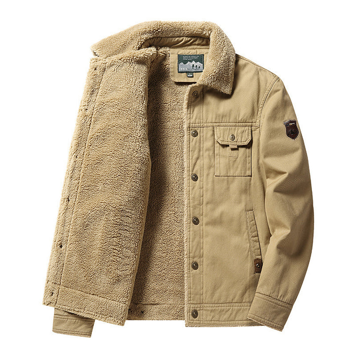 Herren gefütterte Canvas‑Blousonjacke mit vollem Sherpa‑Innenfutter und Pattentaschen Drune