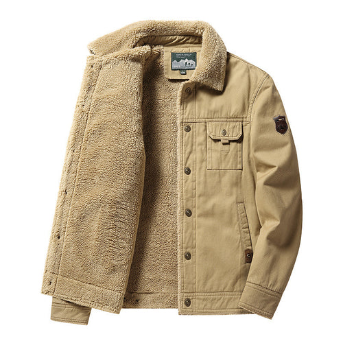 Herren gefütterte Canvas‑Blousonjacke mit vollem Sherpa‑Innenfutter und Pattentaschen Drune