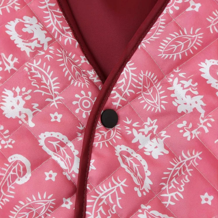 Damen Gesteppte kurz geschnittene Steppjacke mit V‑Ausschnitt und floraler Paisley‑Optik Drune