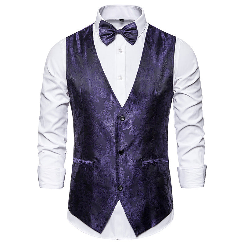 Herren nan taillierte Satinweste mit ornamentalem Jacquardmuster, V-Ausschnitt und drei Knöpfen Drune
