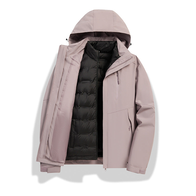Damen 2-in-1 wasserdichte Winterjacke mit abnehmbarer Daunen-Innenweste Drune