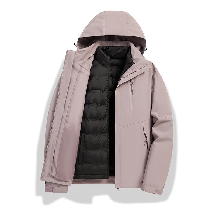 Damen 2-in-1 wasserdichte Winterjacke mit abnehmbarer Daunen-Innenweste Drune
