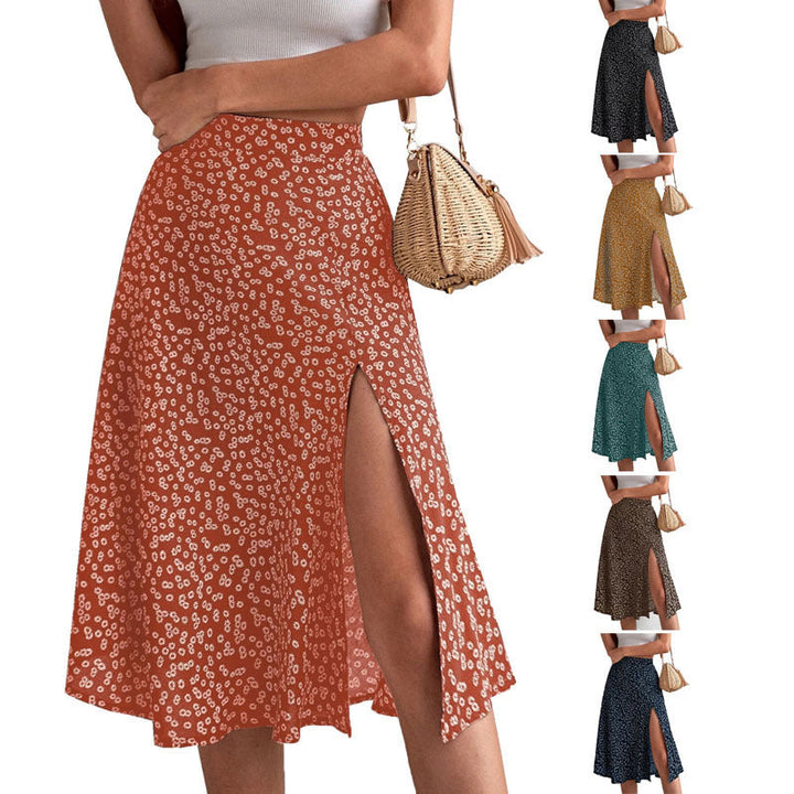 Damen Midi-Rock mit seitlichem Schlitz und floralem Muster Drune