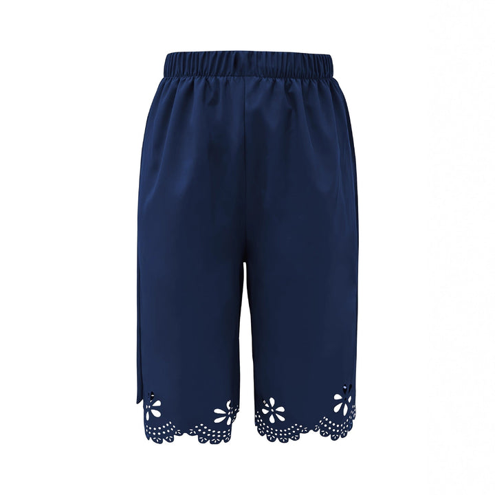 Damen Weite Culotte mit elegantem Lochmuster und elastischem Bund Drune