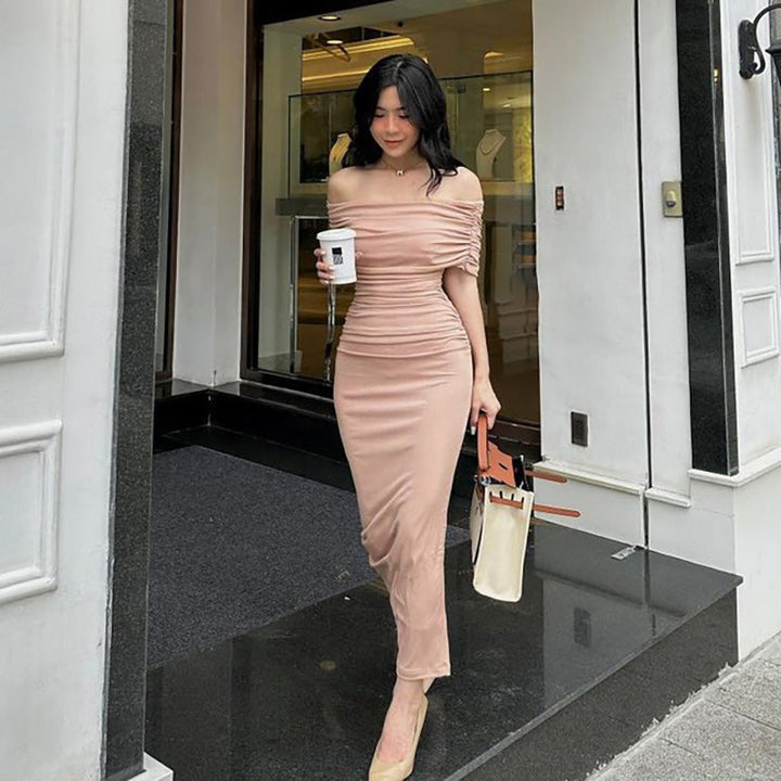 Damen Elegantes schulterfreies Cocktailkleid mit Raffungen Drune