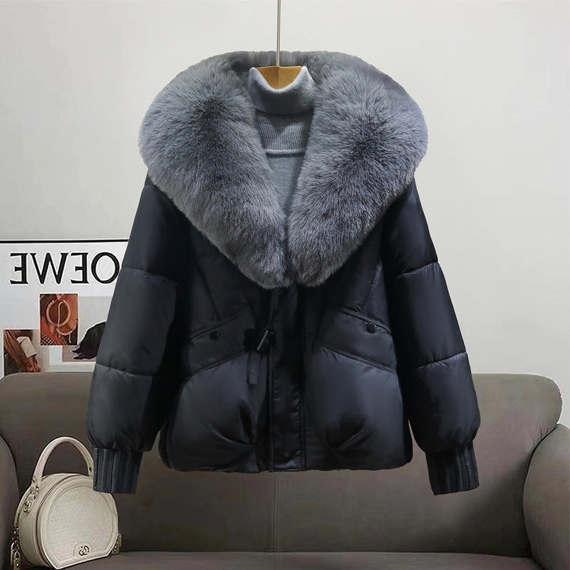 Damen Kurzsteppjacke im Boxy‑Cut mit extra breitem Schalkragen aus Kunstfell und Rippbündchen Drune