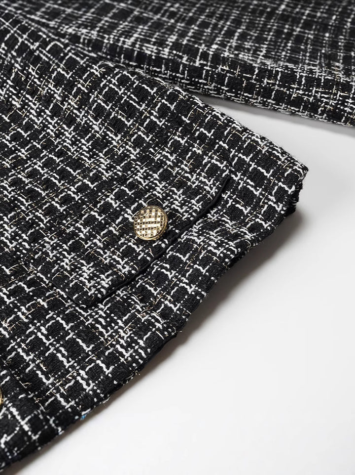 Damen elegante Tweed-Jacke mit goldenen Knöpfen Drune