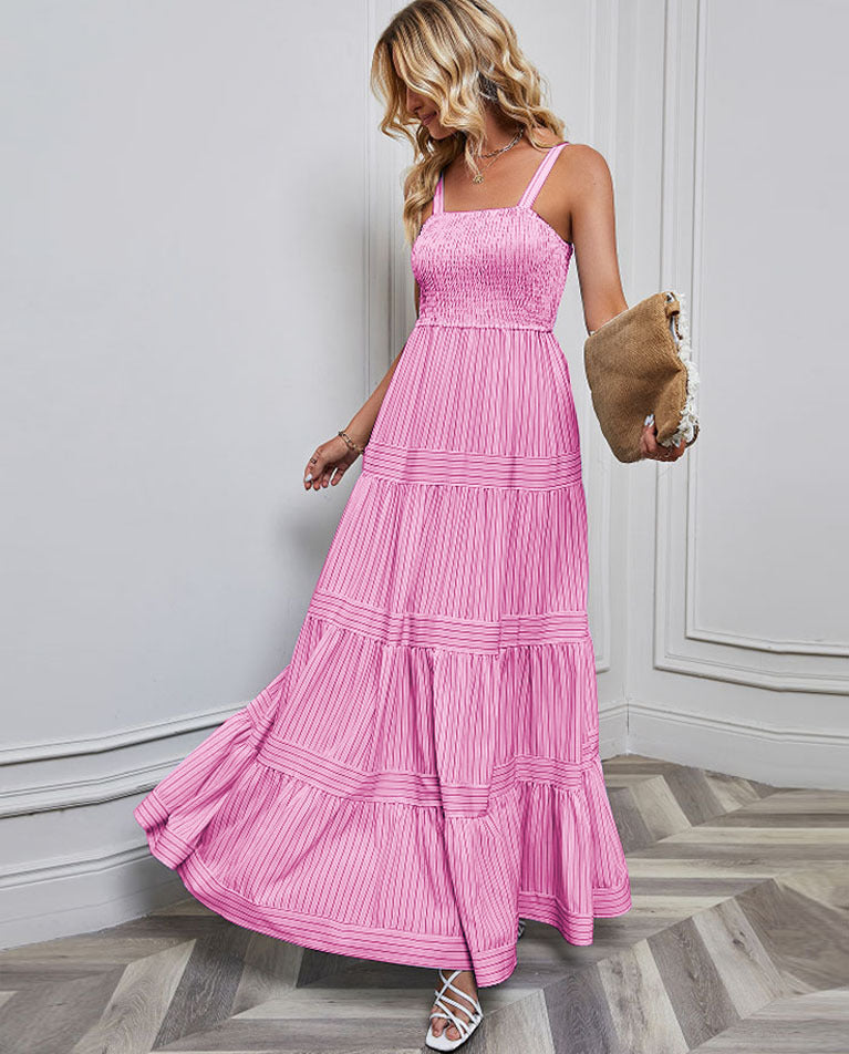 Damen Sommermaxikleid mit gerafftem Oberteil und asymmetrischem Saum Drune