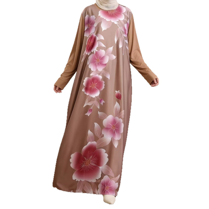 Damen Maxikleid im Kaftan-Stil mit handbemaltem Blumenprint Drune