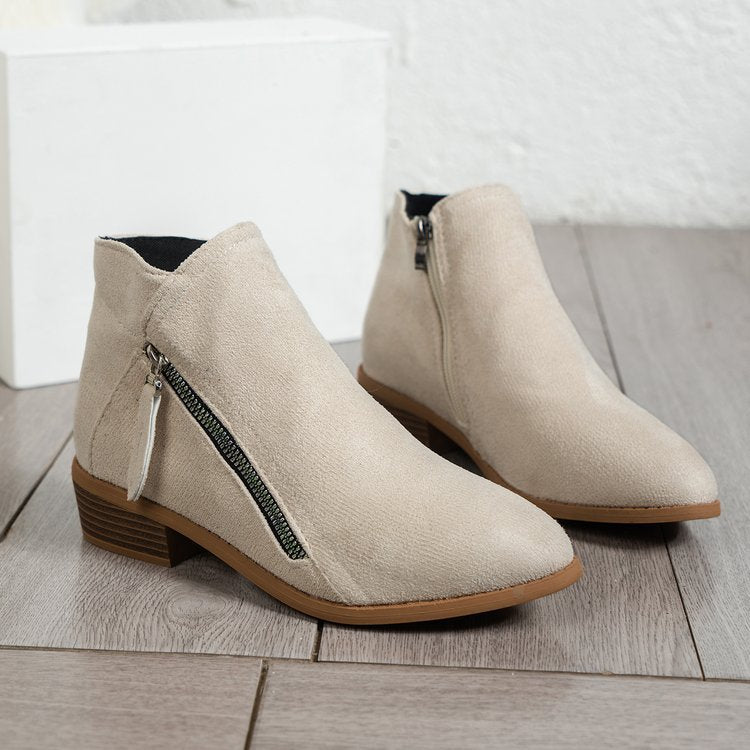 Damen Stiefel mit seitlichem Reißverschluss und elegantem Samtoberfläche Drune