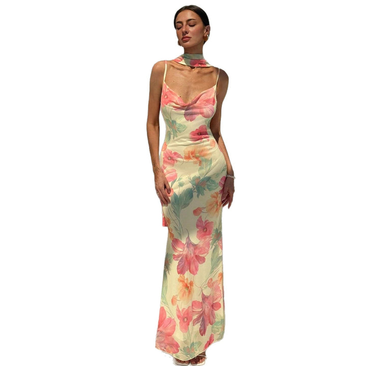 Damen Maxikleid mit raffinierten Spaghettiträgern und floralem Design Drune