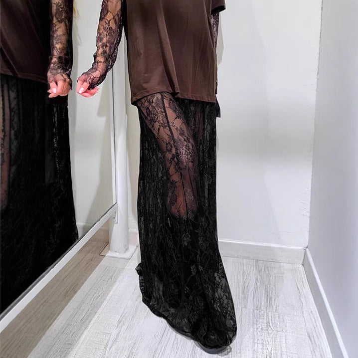 Damen Transparente Spitzenrock Drune