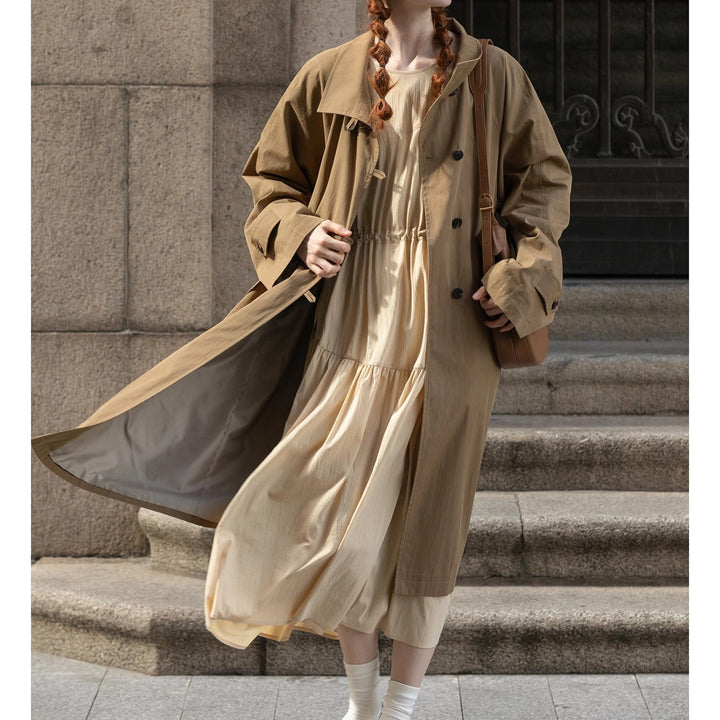 Damen Leichter Oversize-Trenchcoat mit hohem Stehkragen, verstellbaren Manschetten & Bindegürtel Drune