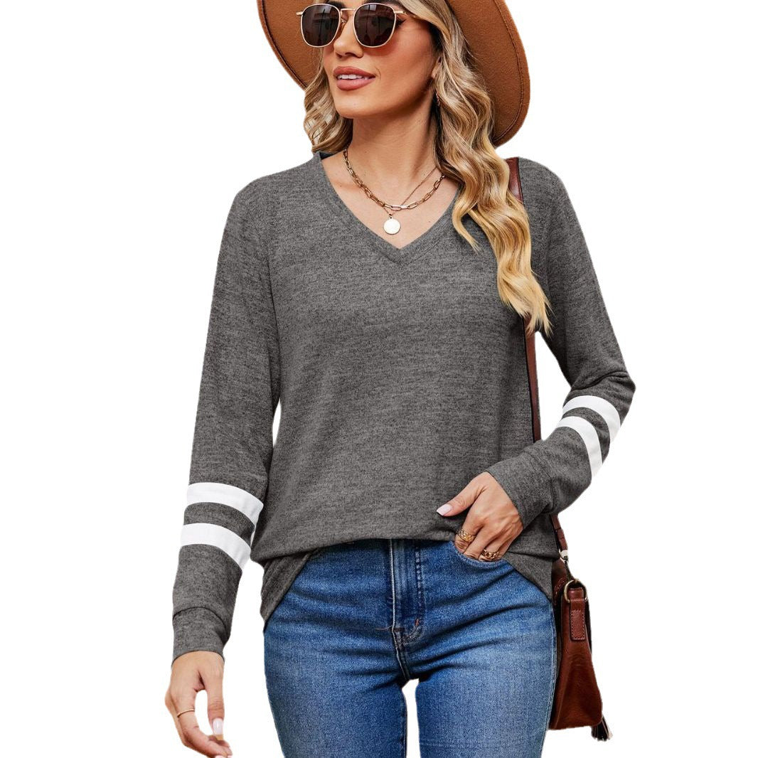 Damen V-Ausschnitt Sweatshirt mit grafischem Schulterdesign Drune