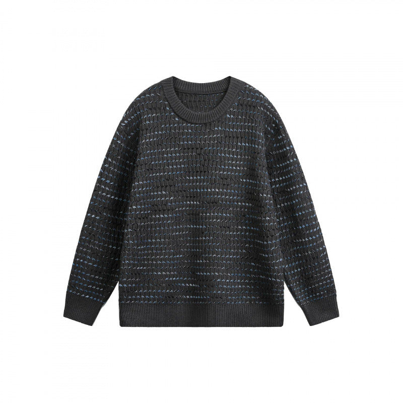 Unisex Feinstrickpullover mit strukturierter Streifenoptik und Rundhalsausschnitt Drune