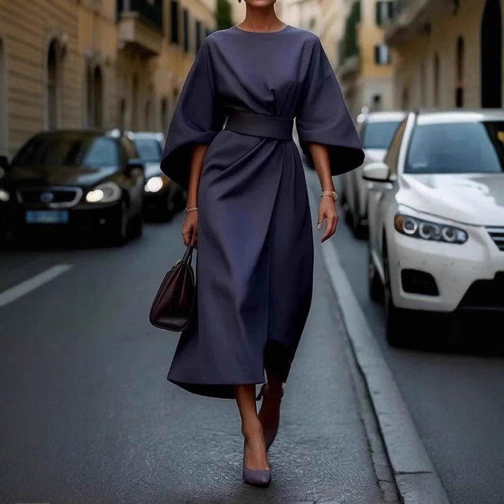 Damen Maxi-Kleid mit voluminösen Ärmeln und elegantem Drapierungsdesign Drune