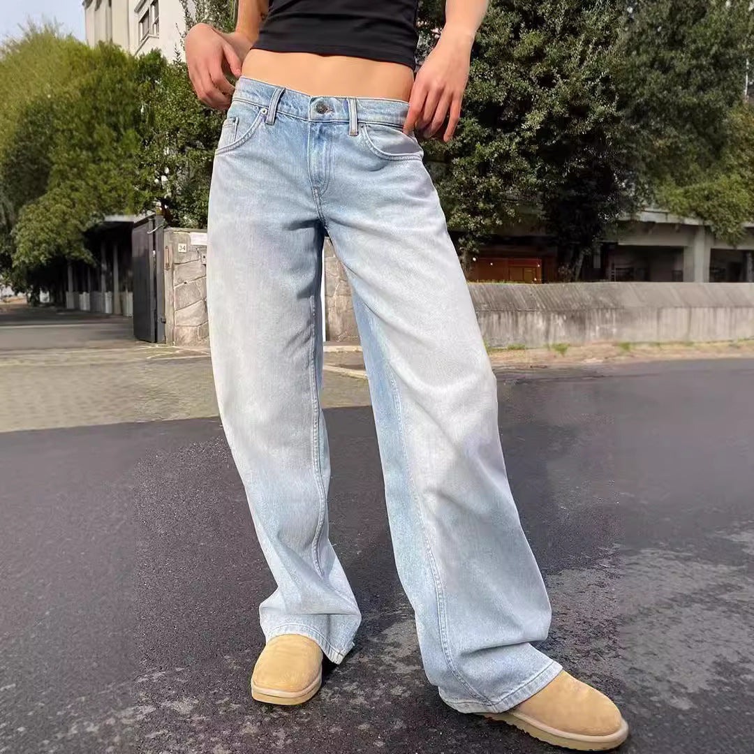 Damen nan weites Denim Hosenmodell mit tiefem Bund und weitem Schlag Drune