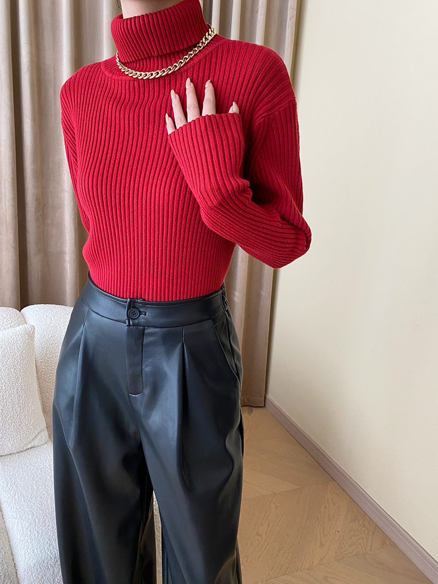 Damen eleganter Rollkragenpullover aus ribbed Stoff Drune