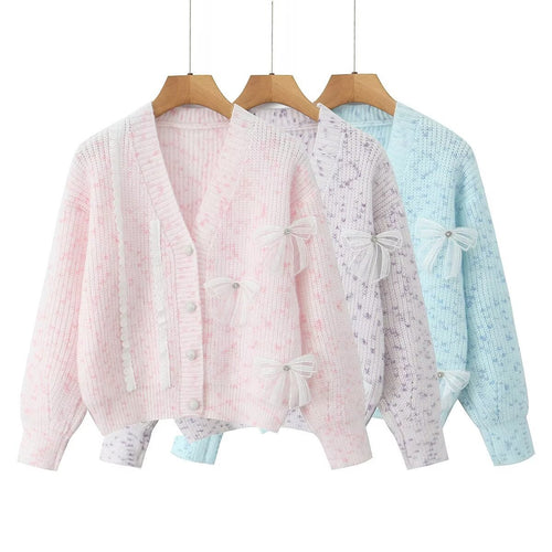 Damen Strickjacke mit dekorativen Schleifen und zartem Muster Drune