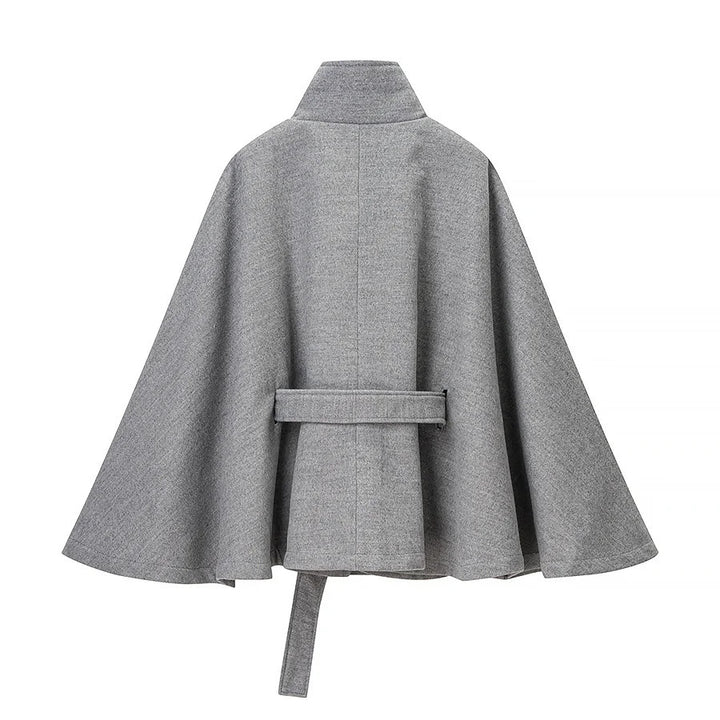 Damen nan taillierter Wollcape-Mantel mit Stehkragen Bindegürtel und verdeckter Knopfleiste Drune