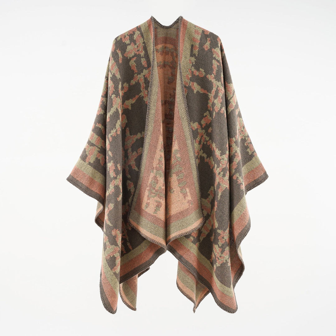 Damen Wollmix-Umhang mit jacquardgewebtem Aquarelldruck und offener Kimono-Silhouette Drune