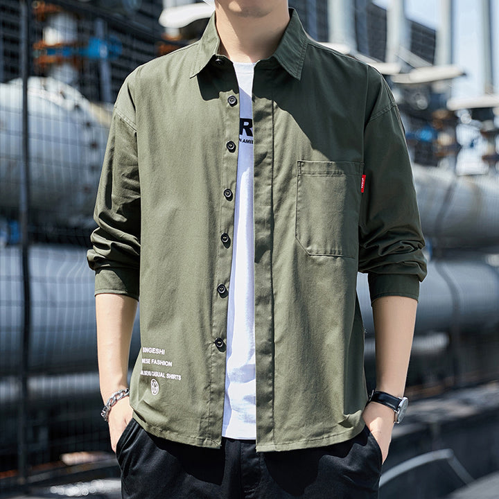 Herren Oversized-Hemdjacke im Casual-Worker-Stil mit Brusttasche und durchgehender Knopfleiste Drune