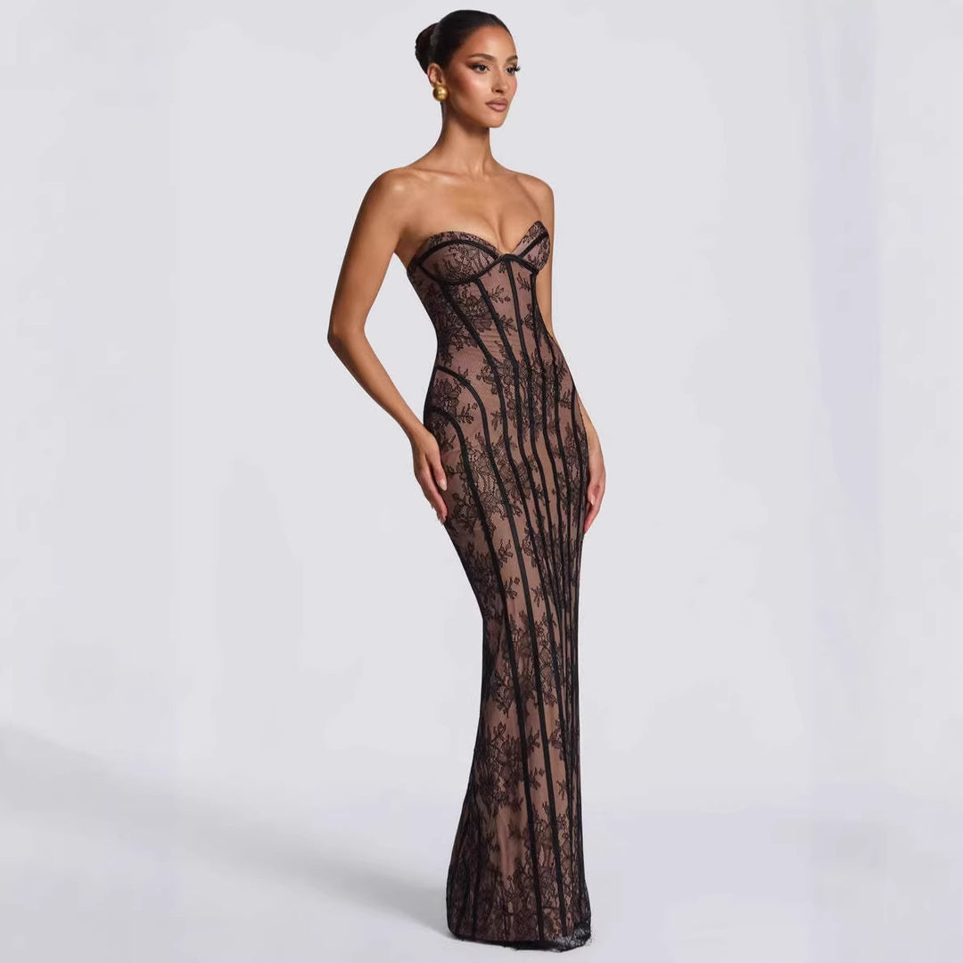 Damen Abendkleid mit raffinierten Spitzen-Details Drune