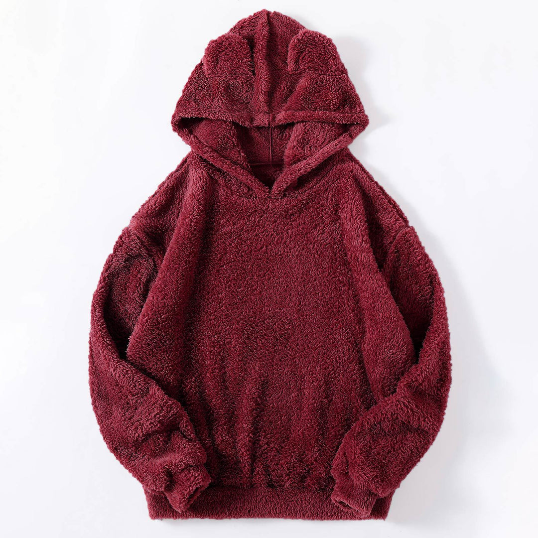 Damen nan kuscheliger Teddy-Hoodie mit Ohren, elastischem Bund und extra weichem Plüsch Drune