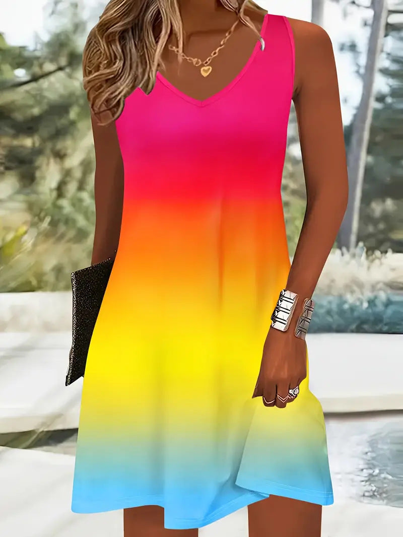 Damen Kurzkleid mit V-Ausschnitt und sanft verlaufendem Farbenspiel Drune