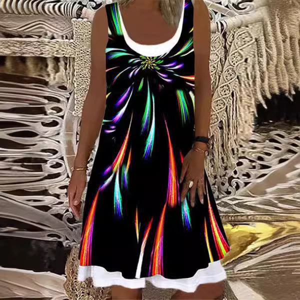 Damen Blumendruck Ärmelloses Strandkleid Drune