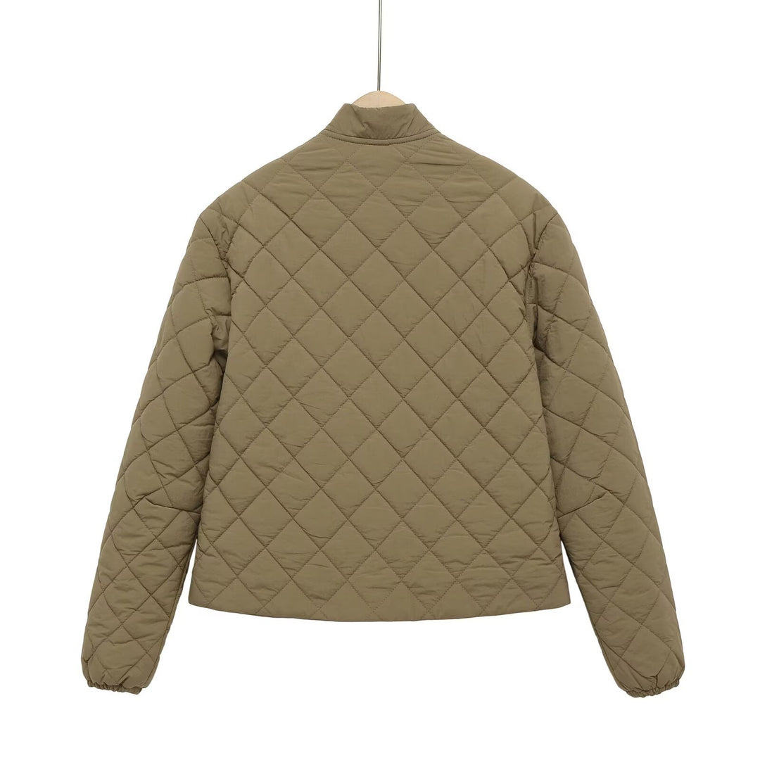 Damen Steppjacke mit Karomuster, kurzem Boxy‑Schnitt und Pattentaschen Drune