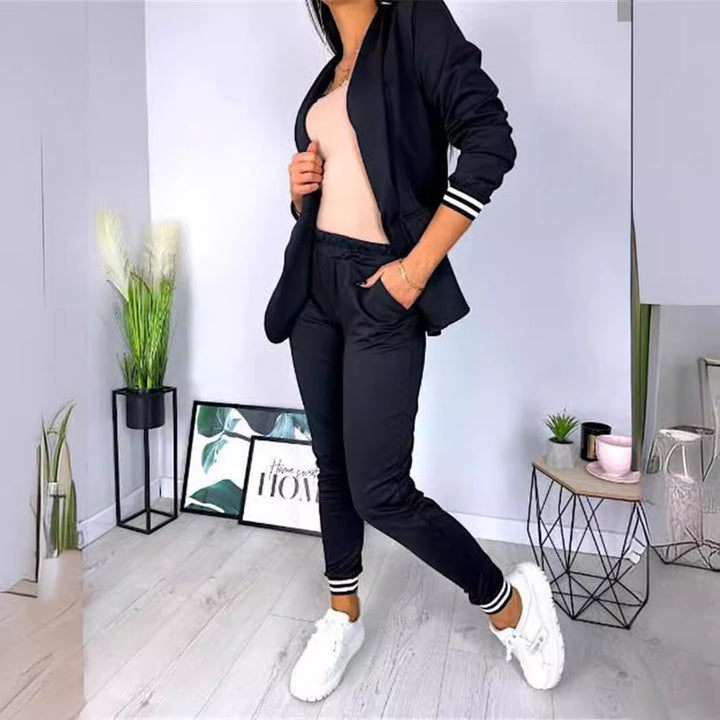 Damen nan sportlich-elegantes Blazer-Jogginghose Zweiteiler mit elastischem Bund und Bündchen Drune