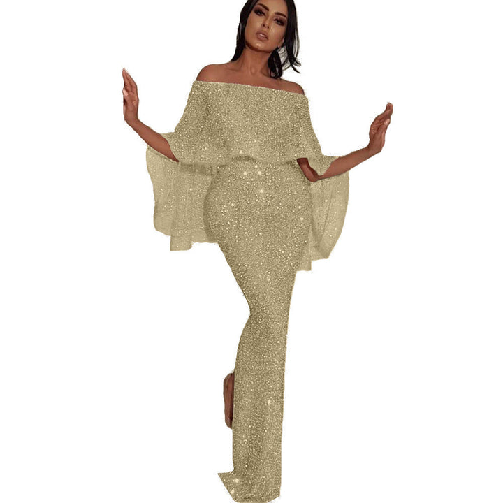 Damen Glitzerndes Abendkleid mit Offshoulder-Design und Rüschendetails Drune