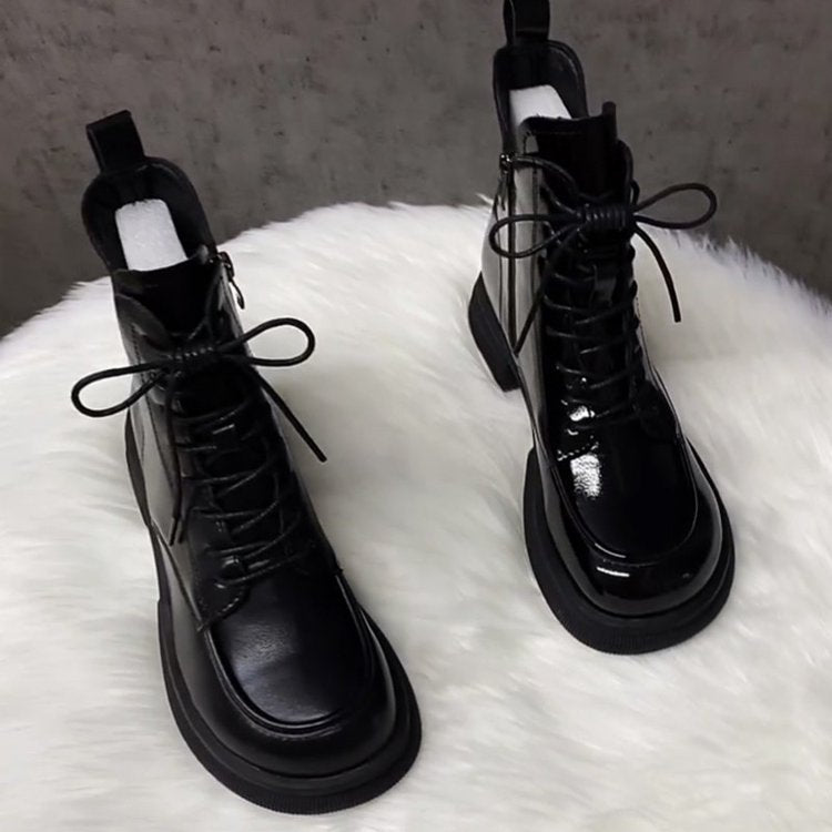 Damen Modische und komfortable Lederstiefeletten Drune