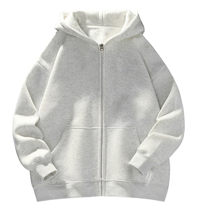 Unisex Oversize-Kapuzenjacke mit durchgehendem Reißverschluss, Teddyfutter und Känguru-Taschen Drune