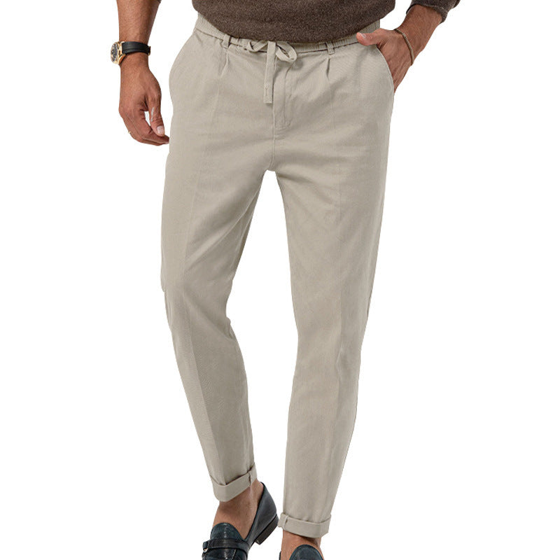 Herren Tapered Leinen-Baumwoll-Hose mit Elastikbund, Tunnelzug und Bündchen Drune