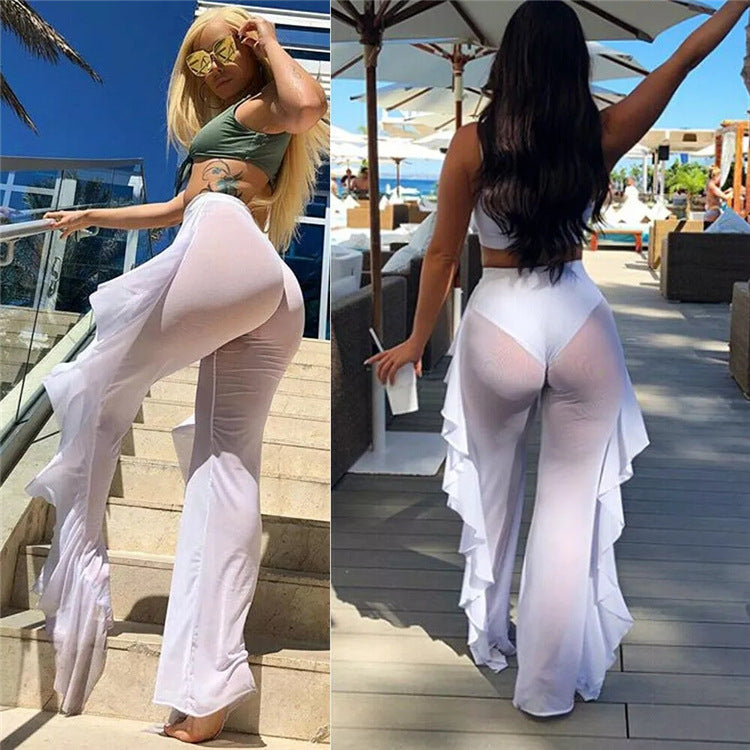 Damen transparente Strandhose mit asymmetrischem Rüschenbesatz Drune