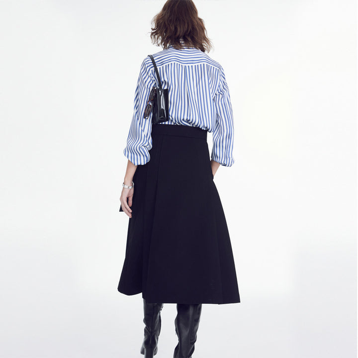 Damen Elegante Bluse mit feinen Streifen und modischer Knopfleiste Drune