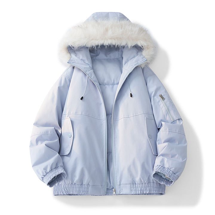 Damen Modische Winterjacke mit abnehmbarem Kunstfellkragen Drune