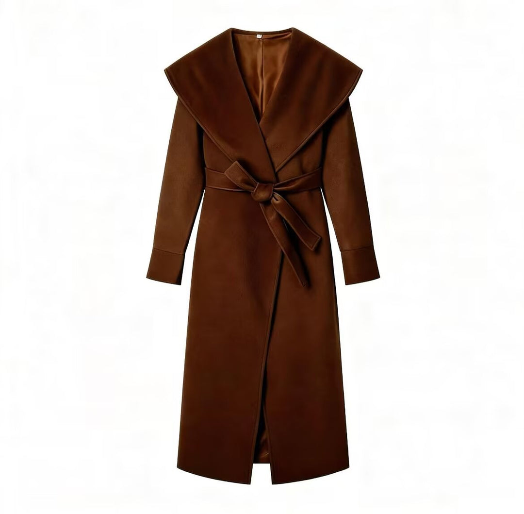 Damen Eleganter Mantel mit übergroßem Schalkragen und Bindegürtel Drune